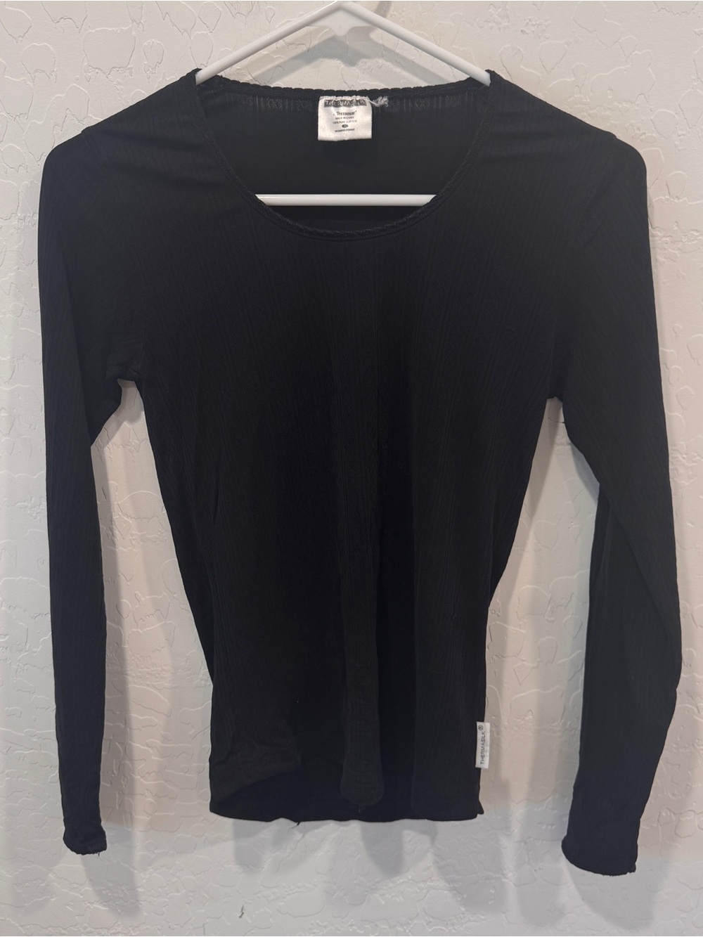 WinterSilks Black Ribbed Long-Sleeve Tee Womens Medium Silk Base Layer Outdoor